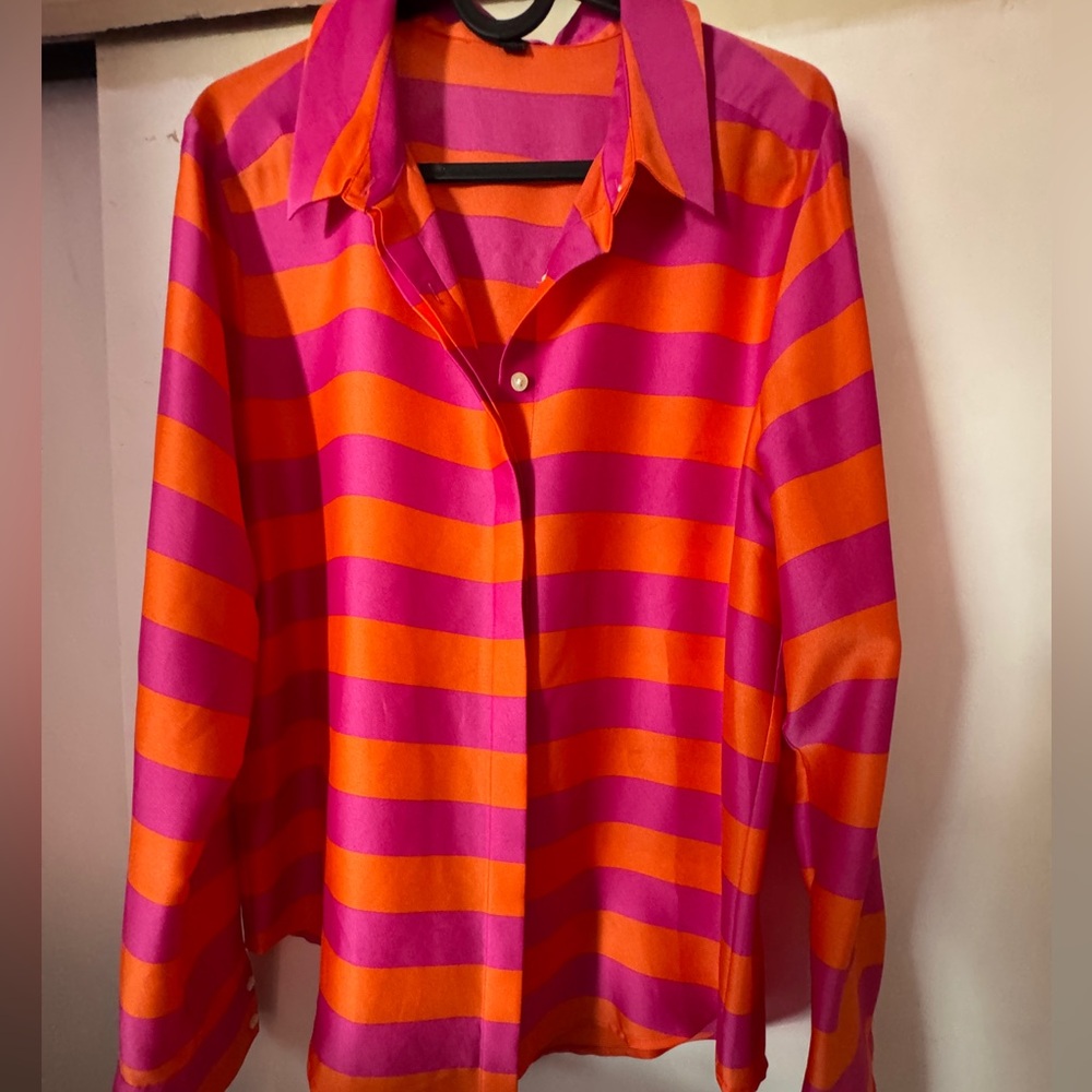 Color block orange and pink stripe blouse; Anne Taylor